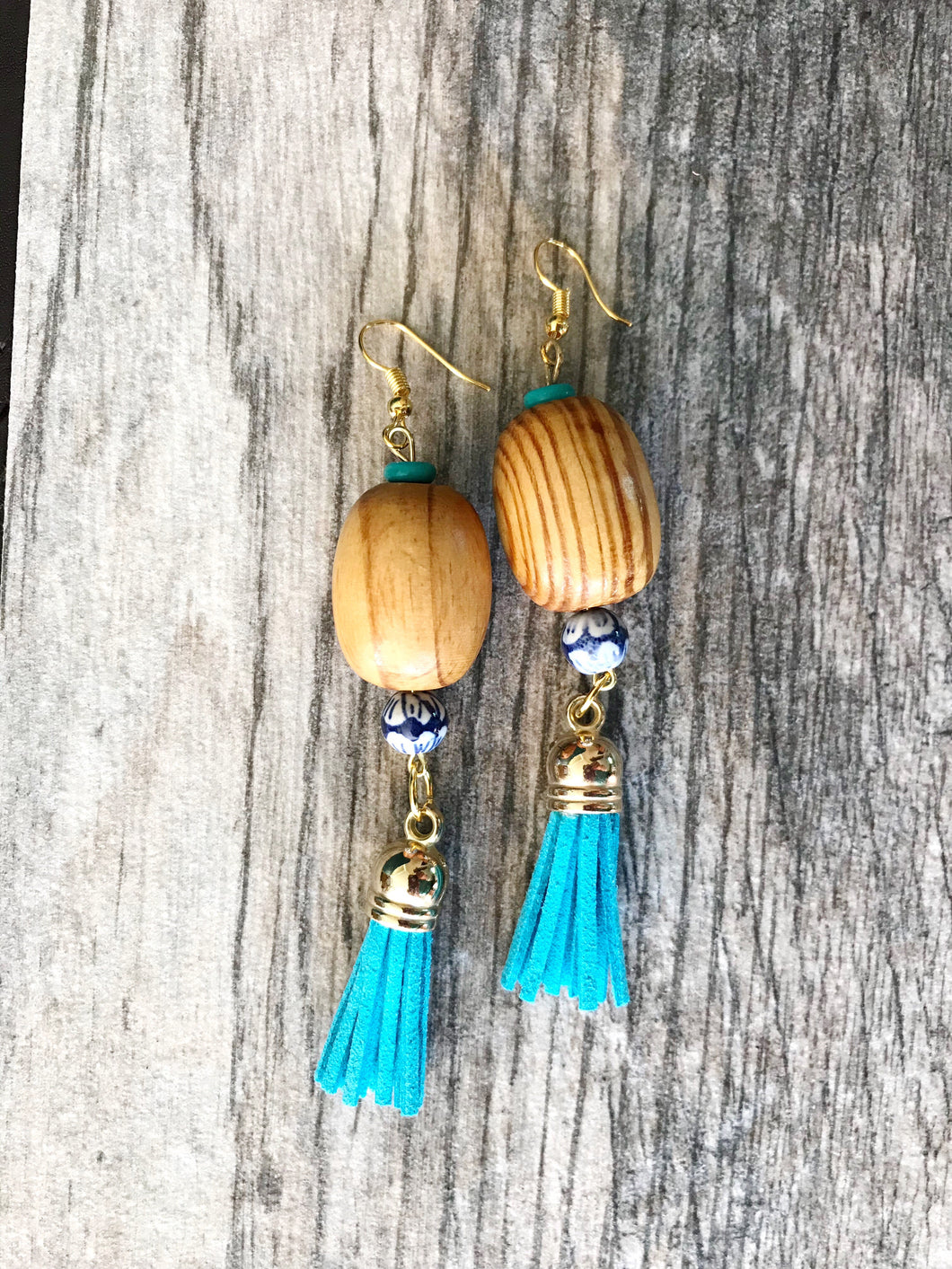 teal blue & wood